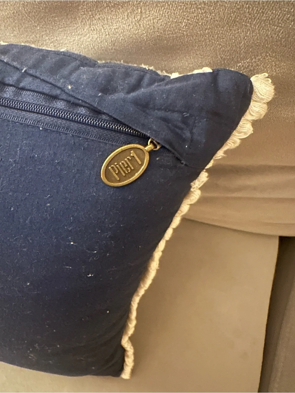 Pier 1 Navy and Cream Embroidered Lumbar Pillow